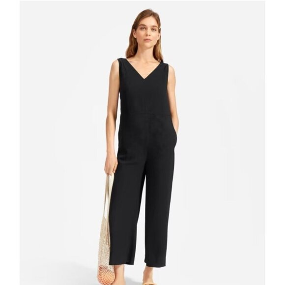 Everlane The Japanese GoWeave Essential Jumpsuit Black Sleeveless Wide Leg Sz 14 - Picture 1 of 5